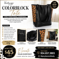 Colorblock Tote — Black Beauty Pebble with Leopard