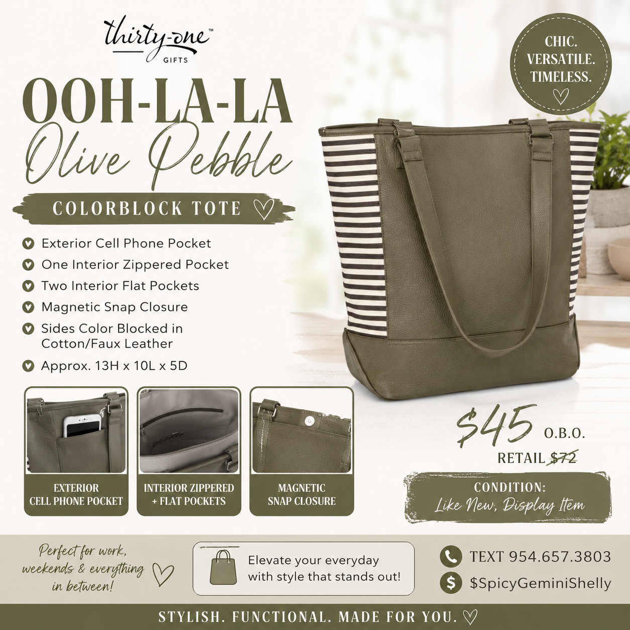 Colorblock Tote — Ooh-La-La Olive Pebble