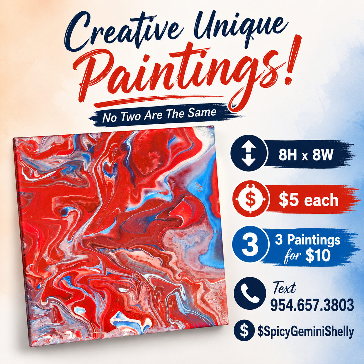 Original Acrylic Pour Painting — Red, White & Blue