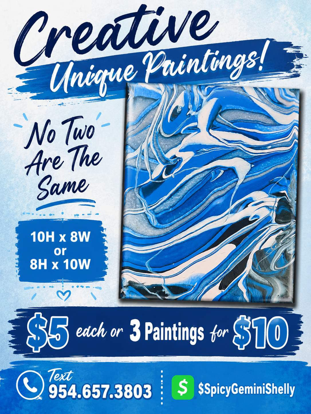 Original Acrylic Pour Painting — Blue & White
