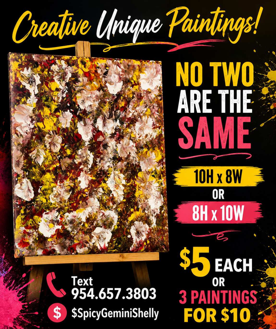 Original Acrylic Painting — Floral White, Yellow & Red