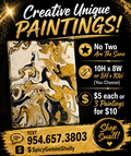 Original Acrylic Pour Painting — White, Black & Gold Glitter