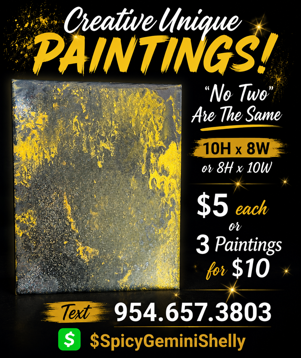 Original Acrylic Painting — Black & Yellow Gold