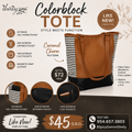 Thirty-One Colorblock Tote — Caramel Charm Pattern (Like New)