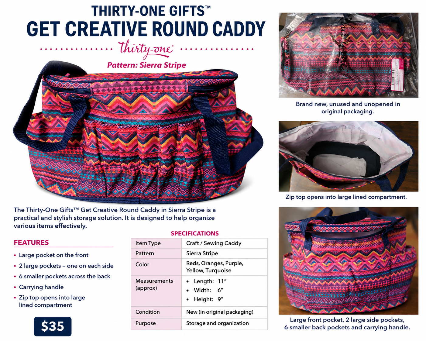 Thirty-One Gifts: Get Creative Round Caddy — Sierra Stripe
