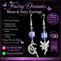 Handmade fairy dreams moon and fairy charm earrings with iridescent Swarovski crystal beads
