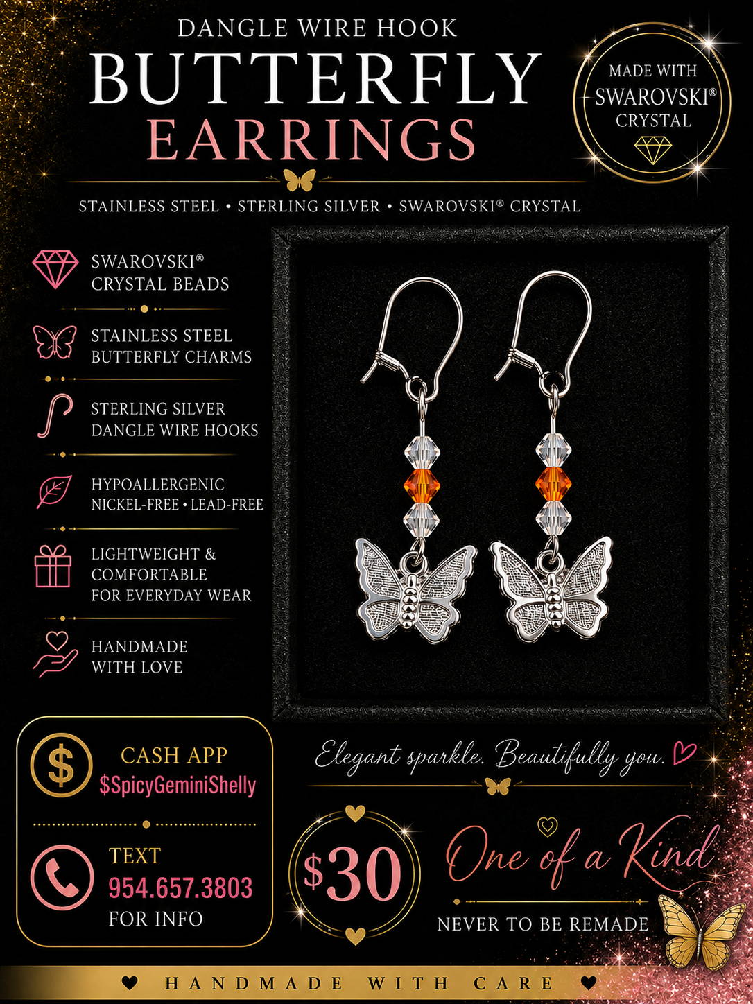 Handmade Butterfly Dangle Wire Hook Earrings
