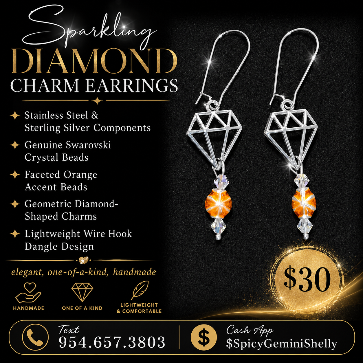 Sparkling Diamond Charm Dangle Earrings