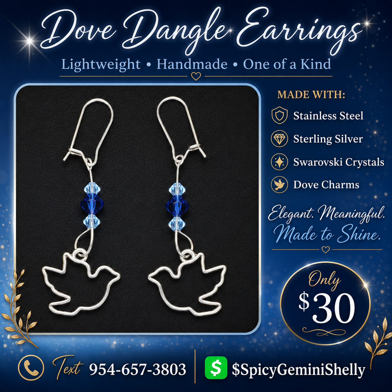 Dove Dangle Wire Hook Earrings