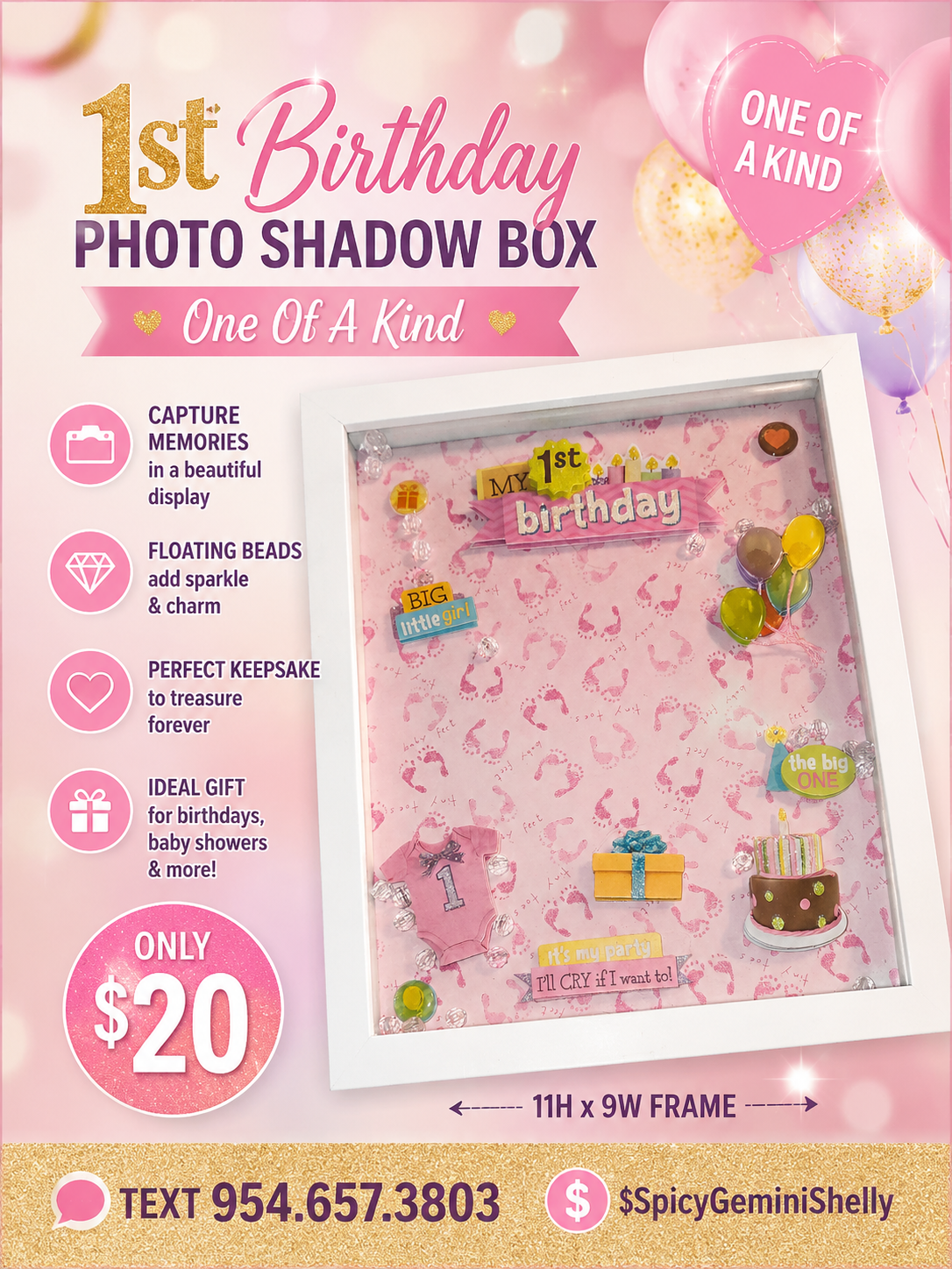 1st Birthday Photo Shadow Box — One of a Kind