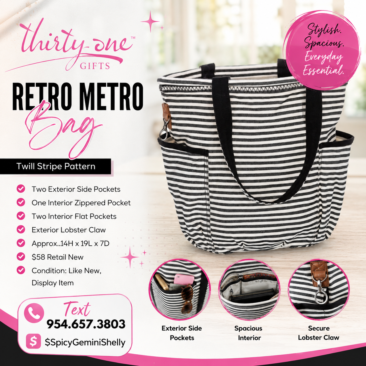 Thirty-One Retro Metro Bag — Twill Stripe Pattern (Like New)
