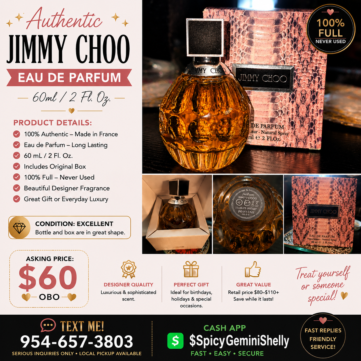 Authentic Jimmy Choo Eau de Parfum — 60ml / 2 Fl. Oz. (Never Used)