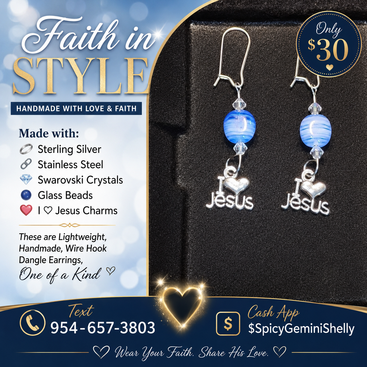 "I Love Jesus" Wire Hook Dangle Earrings