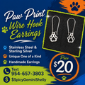 Paw Print Wire Hook Dangle Earrings