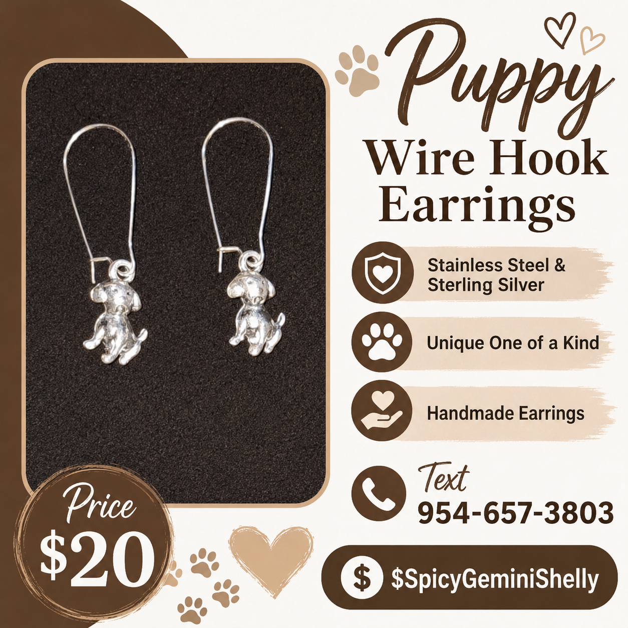 Puppy Wire Hook Dangle Earrings