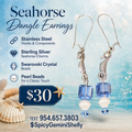 Seahorse Dangle Earrings with Swarovski Crystals & Pearl Beads
