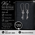 Vintage Skeleton Key Wire Hook Dangle Earrings