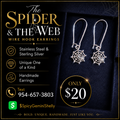 Spider & Web Wire Hook Dangle Earrings